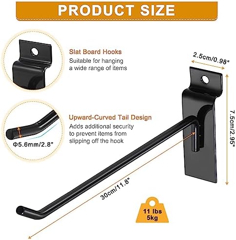 HARFINGTON 60pcs Slat Wall Hooks 12" Length Metal Pegboard Panel Display Wall Hanging Hook and Hanger for Garage, Retail, Shop, Supermarket, Black - Image 2