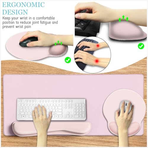 LIMKRIAN Pink Desk Mat Set, Mouse Pad with Wrist Rest & Keyboard Support - Image 3