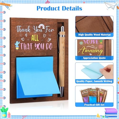 24 Set Employee Appreciation Gifts Bulk Sticky Notes with Ballpoint Pens and Wooden Pad Holder, Appreciation Sticky Note Organizer Thank You Gifts for Coworker Teacher Nurse Office Supplies - Image 4