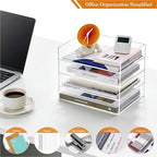 HeZone 4 Tier Paper Organizer for Desk,Acrylic Paper Tray,Clear Stackable Desk Organizer for Document, Office File,A4 Paper - Image 7