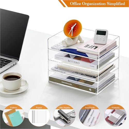 HeZone 4 Tier Paper Organizer for Desk,Acrylic Paper Tray,Clear Stackable Desk Organizer for Document, Office File,A4 Paper - Image 7