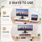 2 Pcs Monitor Stand Riser Wood Computer Monitor Stand with Small Stands - Image 3