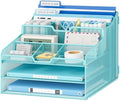 Lavatino Desk Paper File Organizer - Metal Mesh with 2 Letter Trays, 7 Flexible Dividers, 2 Vertical File Folder Holders for Office/Home/Classroom Supplies, Desk Organizers and Accessories, Blue by Lavatino