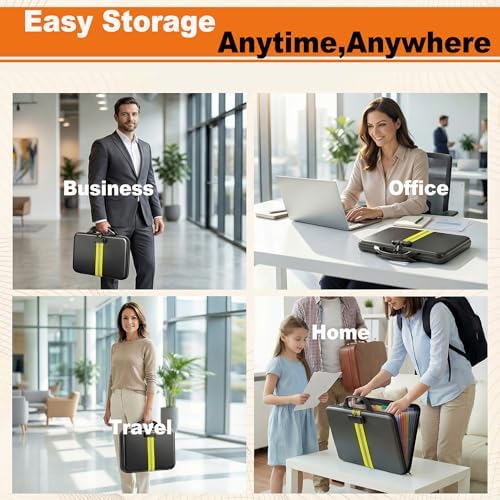 Fireproof Document Organizer with Lock, Semi-Rigid EVA Shell File Box with 13-Pocket Accordion Folder, Water-Resistant Storage for Important Documents, Passports & Certificates - Image 7