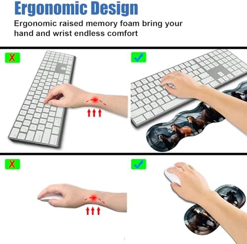 4 in 1 Ergonomic Memory Foam Mouse Pad Wrist Rest Set, Large XXL Gaming Desk Pad + Keyboard Wrist Rest + Mouse Wrist Cushion + Coaster for Home Office Study Gaming, Running Horses - Image 5