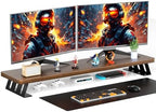 Dual Monitor Stand, 39 Inch Large Wood Monitor Stands for 2 Monitors by NestNeatHome
