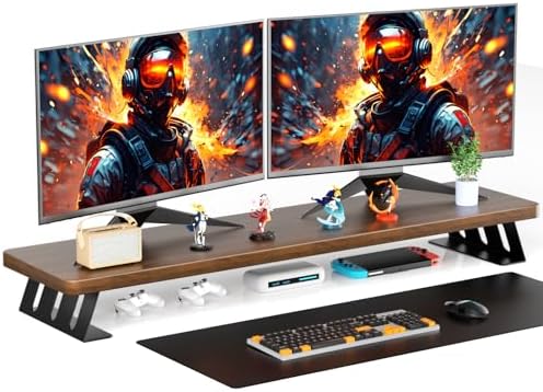 Dual Monitor Stand, 39 Inch Large Wood Monitor Stands for 2 Monitors by NestNeatHome
