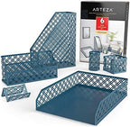 ARTEZA Desk Organizer Set, 6-Piece Dark Green, Includes Pencil Cup, Letter Sorter, Tray, Magazine Holder, Name Card & Sticky Note Holder - Image 2