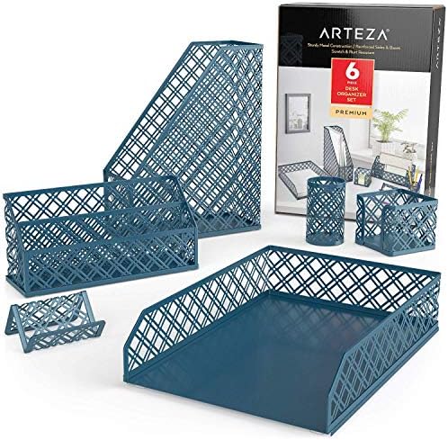 ARTEZA Desk Organizer Set, 6-Piece Dark Green, Includes Pencil Cup, Letter Sorter, Tray, Magazine Holder, Name Card & Sticky Note Holder - Image 2