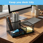 Lemecima 8 Pcs Pen Holder for Desk Mesh Metal Pencil Holders Pen Cup Marker Desk Caddy with Sticky Notes Organizer for Office Supplies Workspace Home, Black - Image 7