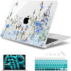 May Chen for MacBook Air 15 inch Case M5 M4 M3 M2 2026 2024-2023, Model A3448 A3241 A3114 A2941, Closes Seamlessly Hard Shell Laptop Cover with Keyboard Cover, Blue Flowers by MayChen