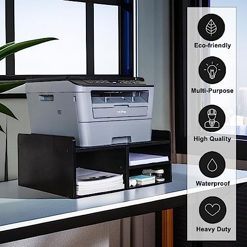 PAG-Mass Desktop Printer Stand with Storage, Paper Storage Holder Rack for Desk, Wooden Printer Organization for Home/Office, Black - Image 5