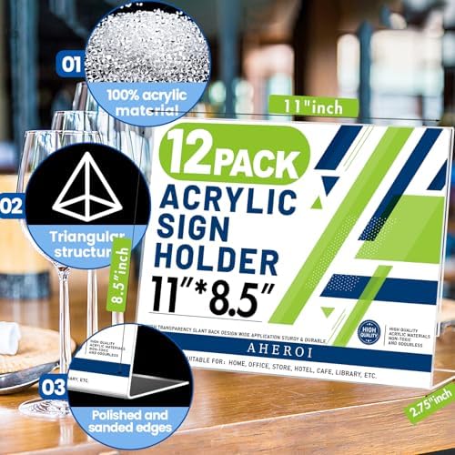 Aheroi Acrylic Sign Holder 8.5x11, Plastic Sign Holder Acrylic Stand 12Pack - Image 3