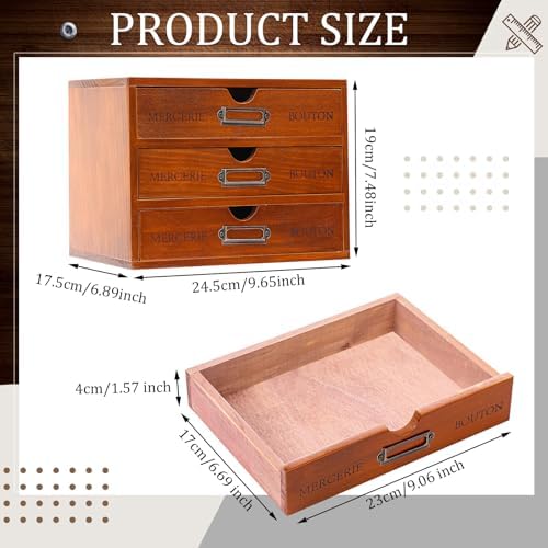 Wesiti Wooden Desk Organizer, 3 Drawers, Vintage Makeup Cabinet, Brown - Image 3