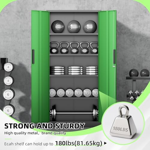 INTERGREAT Metal Storage Cabinet, 72" Locking Steel Cabinets with 2 Door and 4 Adjustable Shelves, Tall Metal Cabinet for Home Office, Garage, Warehouse,(Black+Green) - Image 4