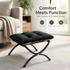 15" Upholstered Folding Foot Rest Stool with Foldable Metal Frame Black - Image 2