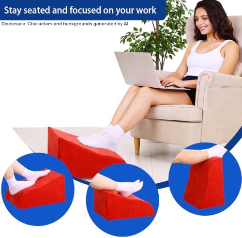 Foot Rest for Under Desk at Work, Ergonomic Under Desk Footrest with Washable Cover for Office, Home & Gaming Leg Elevation Pillow Red - Image 4