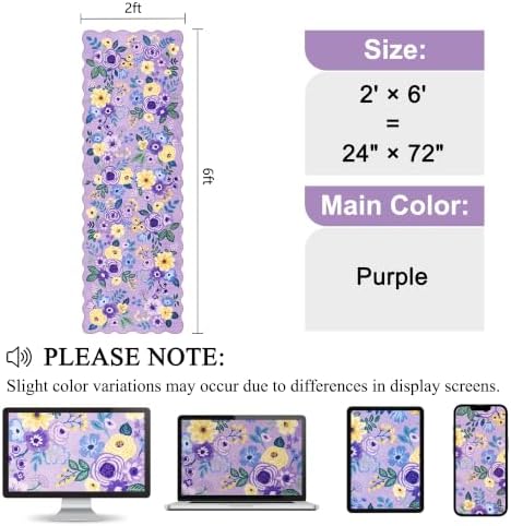 DUKINO 2x6 Runner Rug, Floral Washable Rug for Kitchen Non Slip, Purple - Image 2