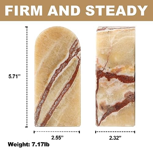 Koville Mexican Natural Marble Bookends for Shelves, Decorative Book Ends, 7lbs Heavy-Duty Marble Book Holders, Bookshelf Apartment Decor for Normal Books/CD/Video Games(Mexico Onyx) - Image 2