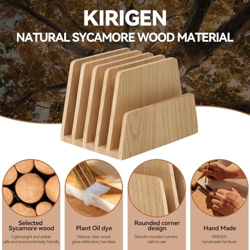 KIRIGEN Wooden Mail Organizer, 5-Slot File Holder for Desk, Natural 5K-NA - Image 7