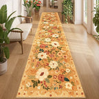 DUKINO 2.6x12 Kitchen Runner Rug, Floral Non Slip Long Washable Rug, Orange by DUKINO