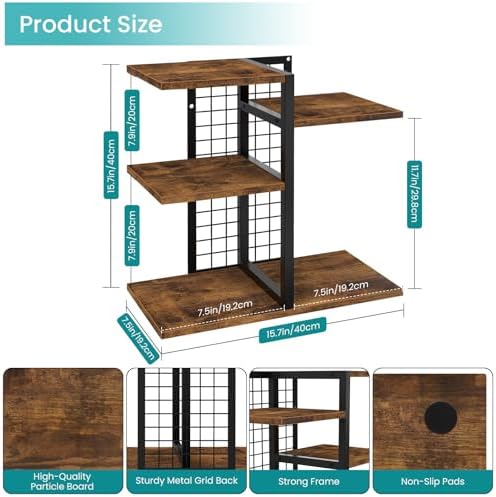 ELITEROO Desktop Shelf Organizer, 4-Tier Wooden Desk Bookshelf, Small Tabletop Book Shelf, Adjustable Display Rack for Home, Office, Dorm, Rustic Brown - Image 3