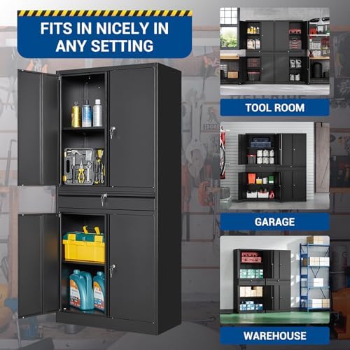 Fesbos 71" Metal Cabinet-Black Heavy Duty Storage File Cabinet Steel Tool Cabinets with Shelves, Lockable Doors and Drawers- for Garage, Pantry, Warehouse - Assembly Required - Image 5