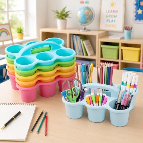 6 Pack Classroom Caddy With Handle for School Supplies, Pastel - Image 6