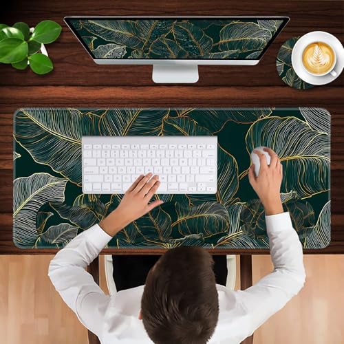 Keyboard Wrist Rest and Mouse Pad with Wrist Support Set Ergonomic Coaster,Memory Foam,Easy Typing Pain Relief,Large XL Desk Mat 31.5"x 11.8",Tropical Leaves - Image 4