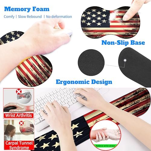 4-Piece Extended Large Mouse Pad Set for Women Men with Retro Flag Design Includes 35.4 x 15.7 XXL Large Mouse Pad Keyboard Wrist Rest Mouse Wrist Support and Coaster for Office Home - Image 6