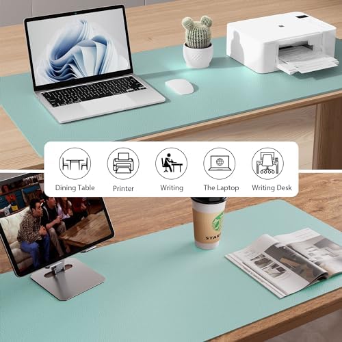 Aothia Faux Leather Desk Mat - Non-Slip PU Leather Desk Blotter, Waterproof Writing Surface, Large Desk Pad for Office & Home (Light Blue, 55" x 24") - Image 6