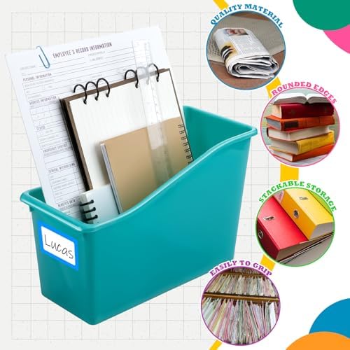 Jinei 24 Pack Book Bins for Classroom with Name Labels, Blue and Green - Image 5