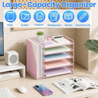 OPNICE Desk Organizer, 5-Tier Paper Organizer Letter Tray, Pink - Image 5