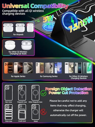 Mouse Pad with Foldable Phone Holder & Wireless Charger, XXL RGB Gaming Mousepad 31.5"x15.8" Large Desk Mat for Keyboard, 11 Colors 5 Modes - Image 3