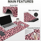 Arttown Keyboard Mouse Pad Set, 4 in 1 Desk Mat Set Leopard Pink - Image 3