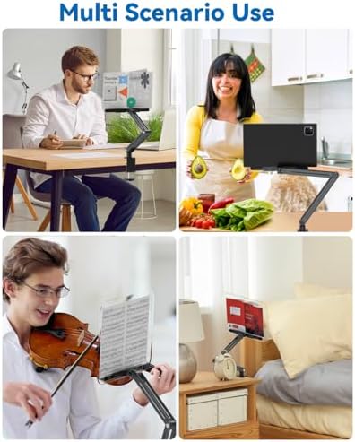 Desk Clamp Acrylic Book Stand for Reading, Ergonomic Design Adjustable Height up to 20 inches with Rotating Bases Cookbook Stand, Suitable for Recipe, Sheet Music, Tablet(Gray) - Image 5