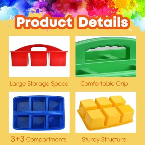 ALINK Plastic Classroom Caddy with 6 Compartments, 6-Pack Teacher Supply Storage Caddy Organizer for Classroom Supply, Office, Table, Desk, Craft Art, Pencil, Crayon, Marker - Assorted Colors - Image 4