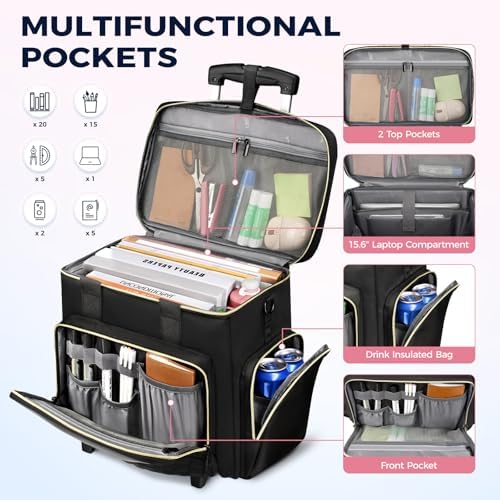 Ytonet 17.3" Rolling Teacher Bag, Rolling Cart for Teachers with Tote Bag - Image 3