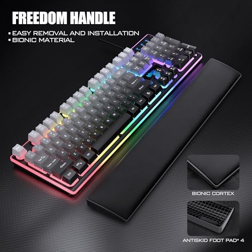 RedThunder K10 Wired Gaming Keyboard, Mouse Wrist Rest Combo, RGB Backlit, Mechanical Feel Anti-ghosting Keyboard + 7D 7200 DPI Mice+Soft Leather Wrist Rest 3 in 1 PC Gamer Accessories(Gradient Gray) - Image 4