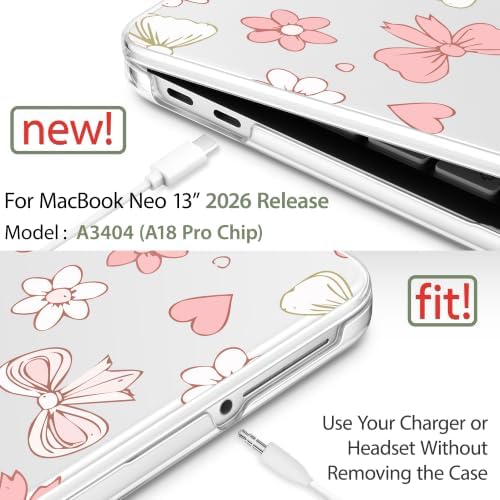 May Chen Compatible with MacBook Neo 13 inch Case 2026 Model A3404, Plastic Hard Shell,Keyboard Cover,Screen Protector,Dust Plug, for MacBook Neo 13" with A18 Pro Chip, Ribbons Girly - Image 3
