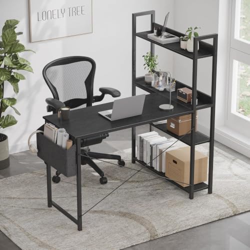 Treesland 40 Inch Computer Desk with Bookshelf, Corner Desk with Storage, L Shaped Desk, Home Office Desks, Writing Study Desk for Bedroom, Black - Image 3