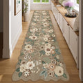DUKINO 2x8 Washable Runner Rug, Floral Non Slip Kitchen Rugs, Light Taupe by DUKINO