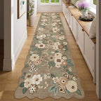DUKINO 2.6x8 Runner Rug, Floral Washable Kitchens Rug Non Slip Light Taupe by DUKINO