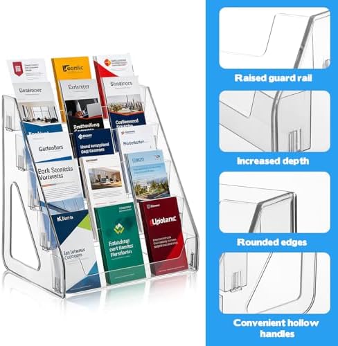 YEXEXINM 2 Pack 5 Tier Brochure Holder 12x13 Inch Acrylic Literature Display Stand Holds 3 Brochures in One Row Clear Pamphlet Holder Display Stand for Flyers Booklets Table Signs Office Store Home - Image 3