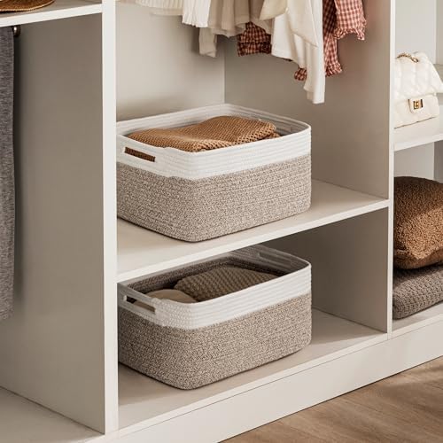 2 Pack Storage Baskets for Organizing, Large Woven Storage Basket, White&Brown - Image 3