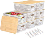 Anysig 8 Pack Plastic Storage Bins with Bamboo Lids, 5.2 QT Stackable Bins by AnysigOfficial