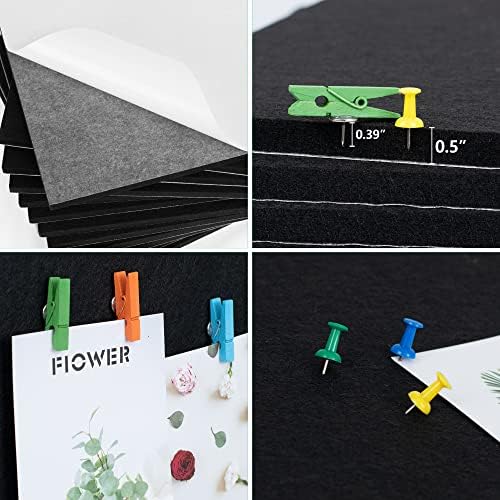 AKTOP Black Cork Bulletin Board 12x12, 1/2" Thick Felt Cork Board Tiles 12 Pack, Small Square Pin Board for Wall, Self Adhesive Corkboards with 120 Push Pin Wood Clips for School, Home & Office - Image 5