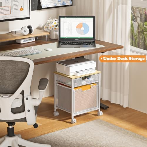 Tiaoheka Rolling File Cabinet Cart, Printer Stand with Storage Drawer, Mobile Filing Cabinet on Lockable Wheel, Hanging File Folder Organizer Beside Under Desk for Office Home, White (Patent Pending) - Image 7