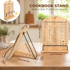 Cookbook Stand for Kitchen Counter, Solid Wood Adjustable with Built-in Kitchen Conversion Chart, Recipe Book Holder for iPad Tablet Cookbooks, Foldable & Portable with Non-Slip Base - Image 3