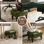 Cmishe Ottoman Leather Footrest, Vintage Footstool with Hidden Storage, Thickened Foam Upholstered Seat, Solid Beechwood Legs, Under Desk Shoe Bench Small Bench for Living Room Dining Room (Green) - Image 5